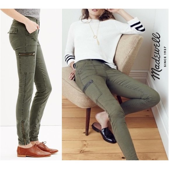 Madewell Pants - Madewell Army Green Skinny Ankle Zip Cargo Pants